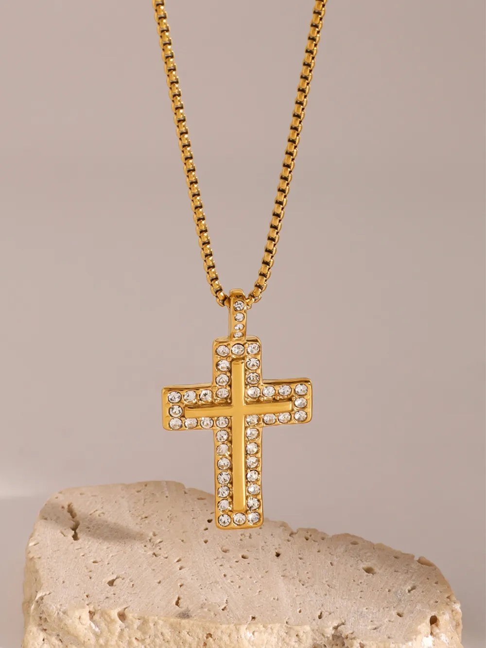 18K Gold-Plated Inlaid Zircon Cross Necklace - V.I.P Digital Presence