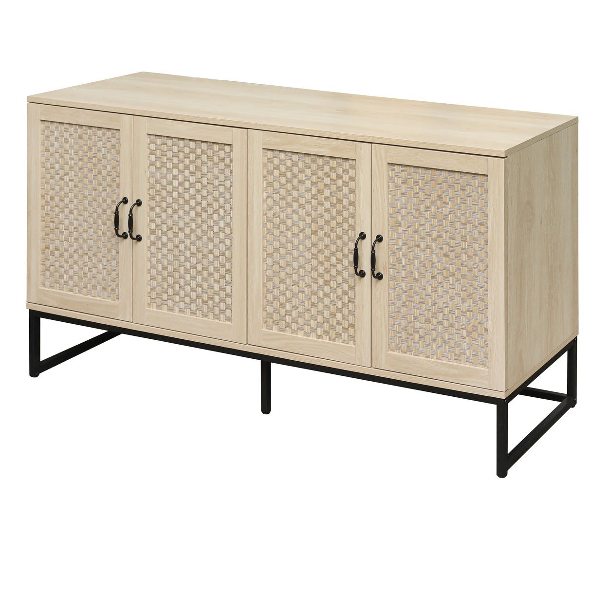 Rattan 4-Door Sideboard , Sideboard Buffet Storage Cabinet,Accent Storage Cabinet , Large Cabinet With 4 Rattan Decorated Doors - V.I.P Digital Presence