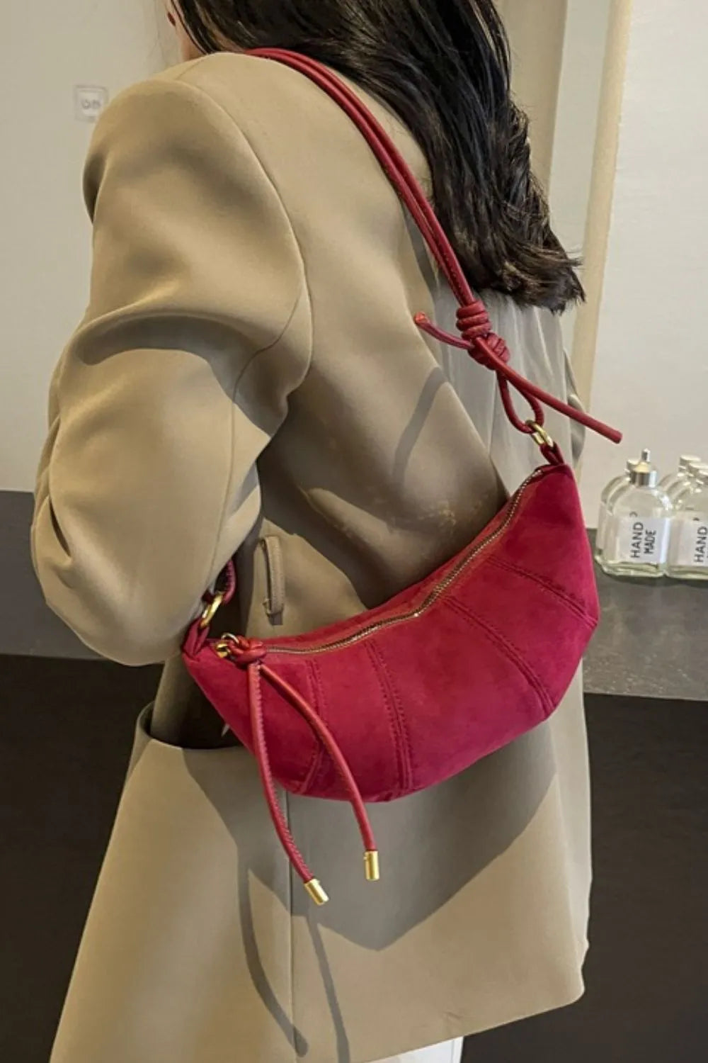 PU Leather Strap Suede Shoulder Bag - V.I.P Digital Presence