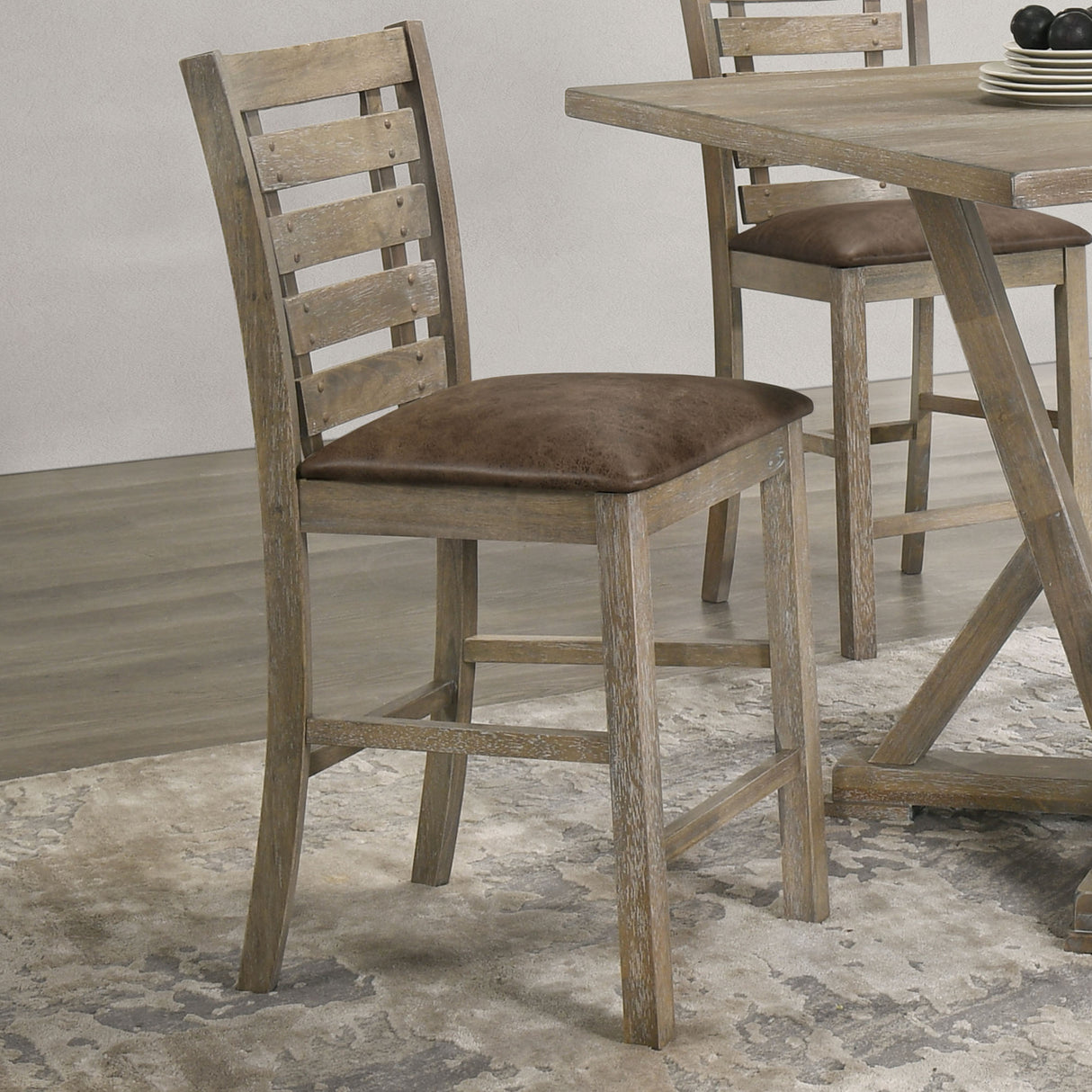Set of 2 Dining Counter Height Chairs Modern Farmhouse Rustic Look Distressed Design Ladderback Solid Wood - V.I.P Digital Presence