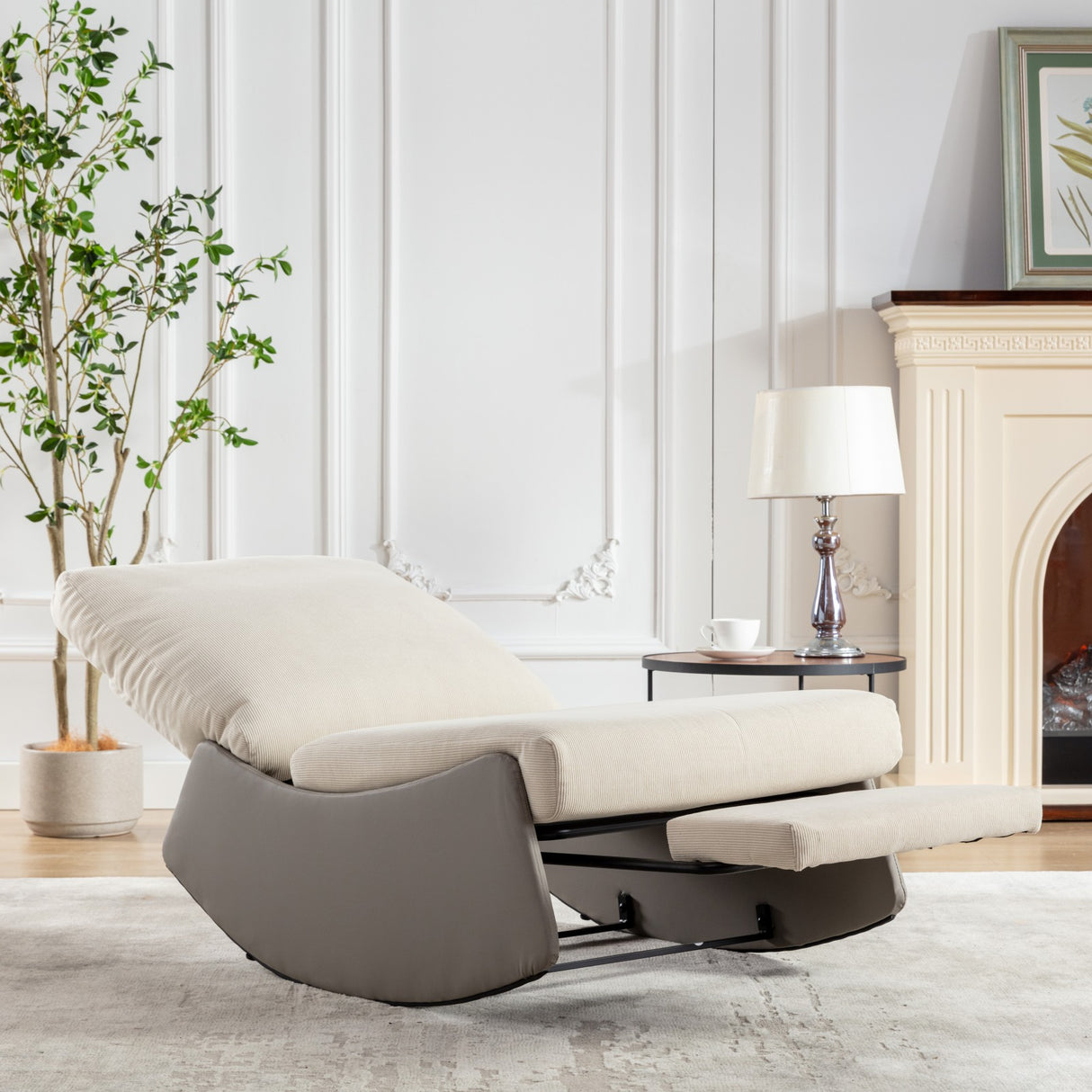 Modern rocking chair recliner, comfortable cushioned recliner with footstool, gray - V.I.P Digital Presence