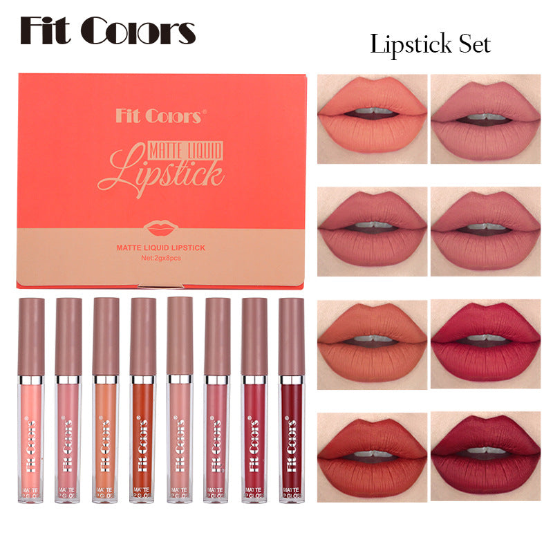 Fit Colors Matte Non-Stick Cup Lip Gloss Not Easy To Fade Matte Liquid Thin Tube Lipstick 8 Color Set Box - V.I.P Digital Presence