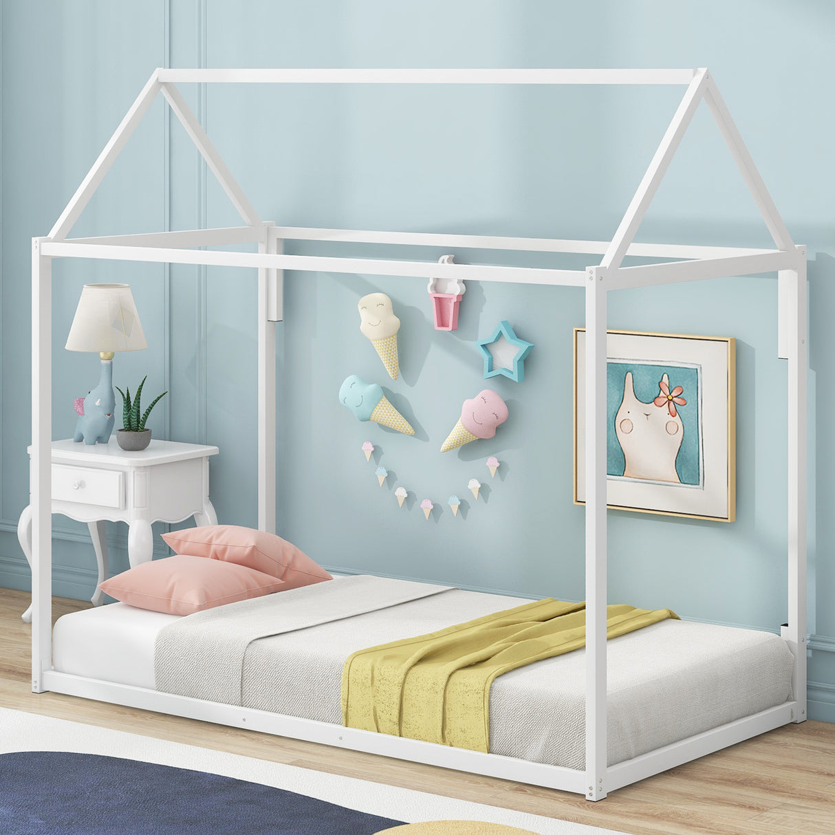 Metal House Shape Platform Bed twin