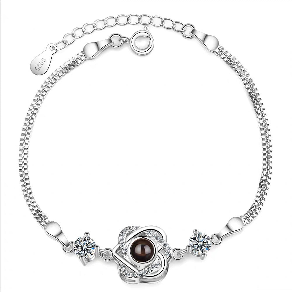 Customized color photo projection s925 pure silver six pointed star bracelet with 100 languages for birthday commemoration - V.I.P Digital Presence