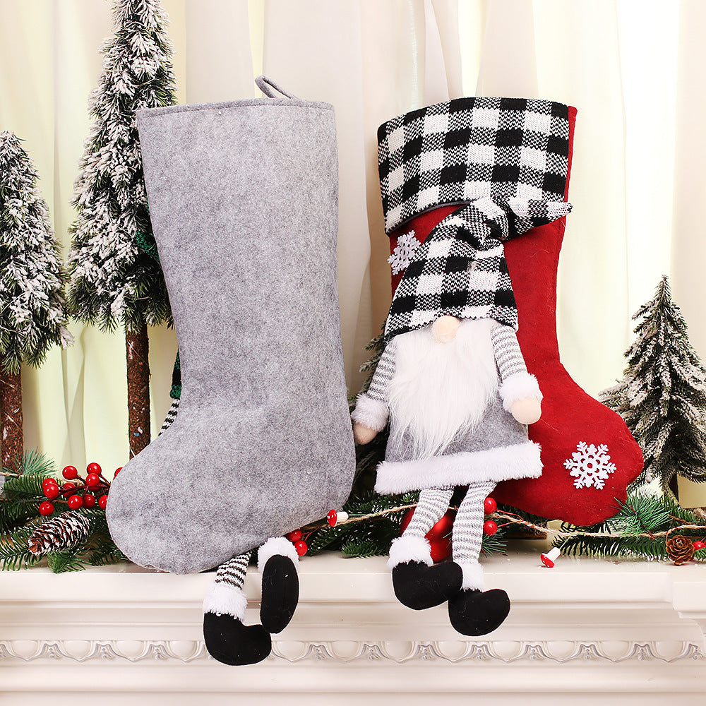 Christmas Day Decoration Red Black White Grid Faceless Forester Christmas Socks Dwarf Hanging Doll Candy Gift Bag - V.I.P Digital Presence