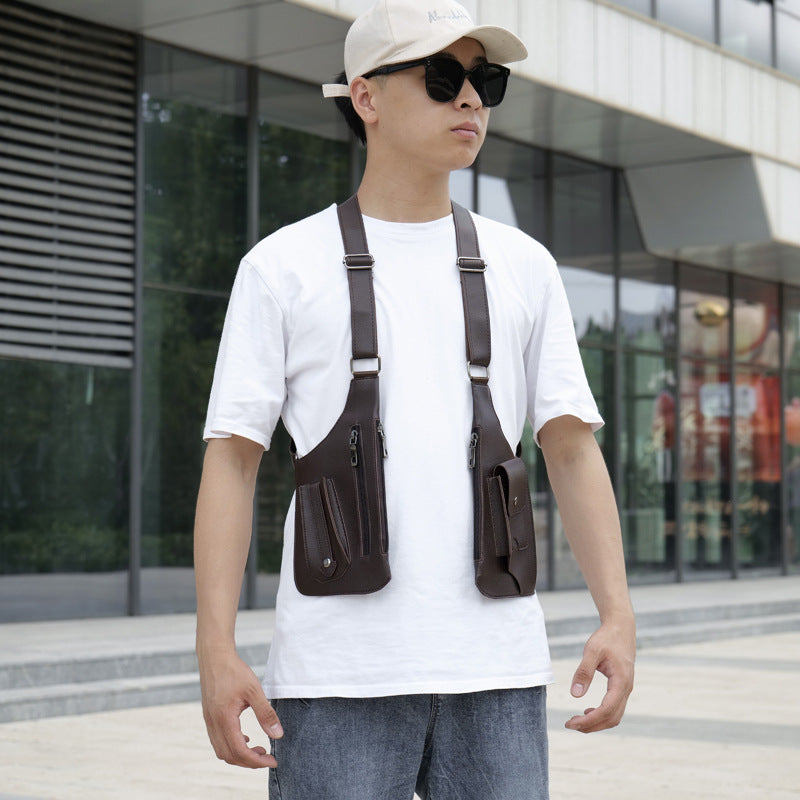 A medieval - style leather harness bag that is an anti - theft wallet, phone pouch, and suitable for men's Viking cosplay. - V.I.P Digital Presence