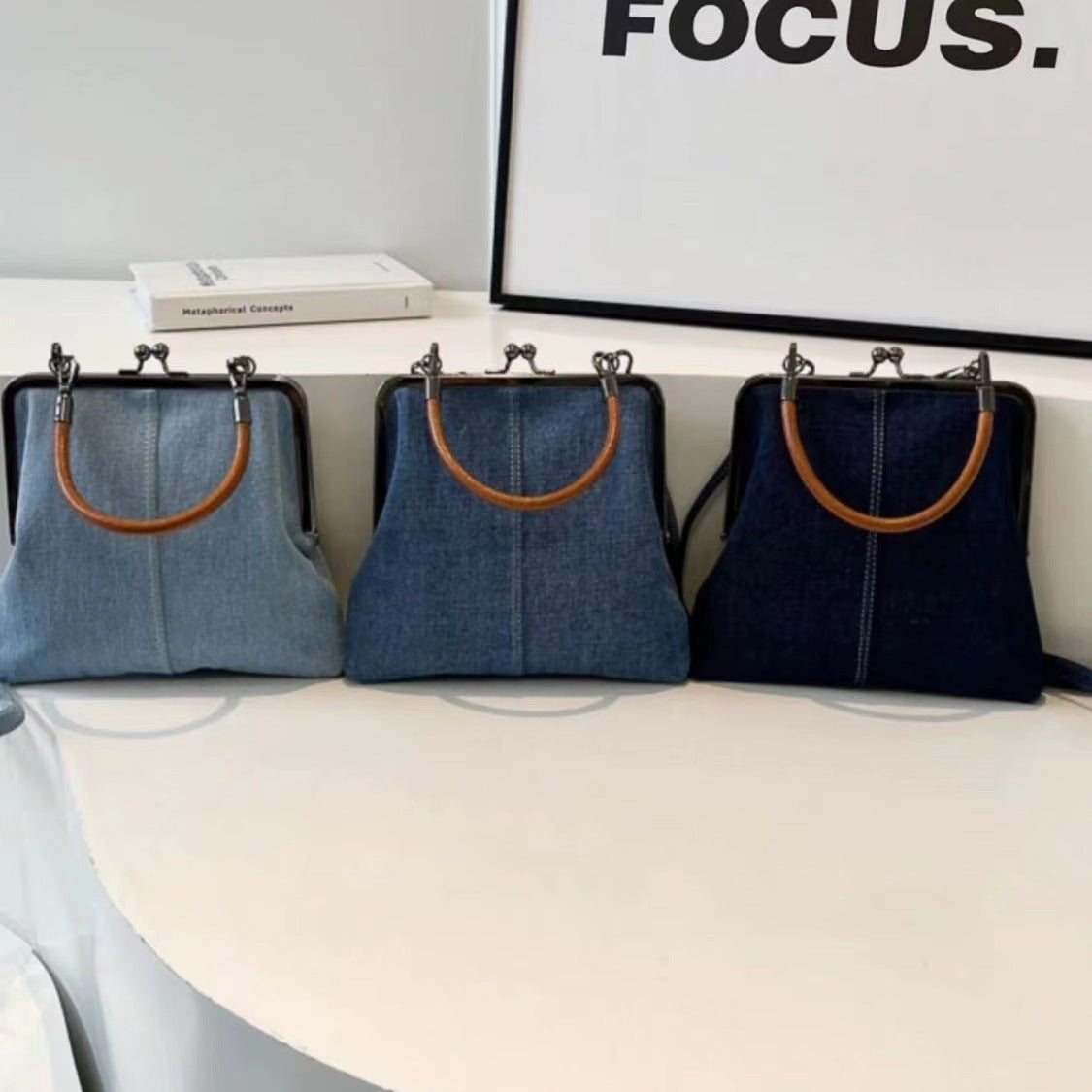 Small handbag women's handbag handmade denim splicing hand-held crossbody bag single shoulder bag small shoulder bag - V.I.P Digital Presence