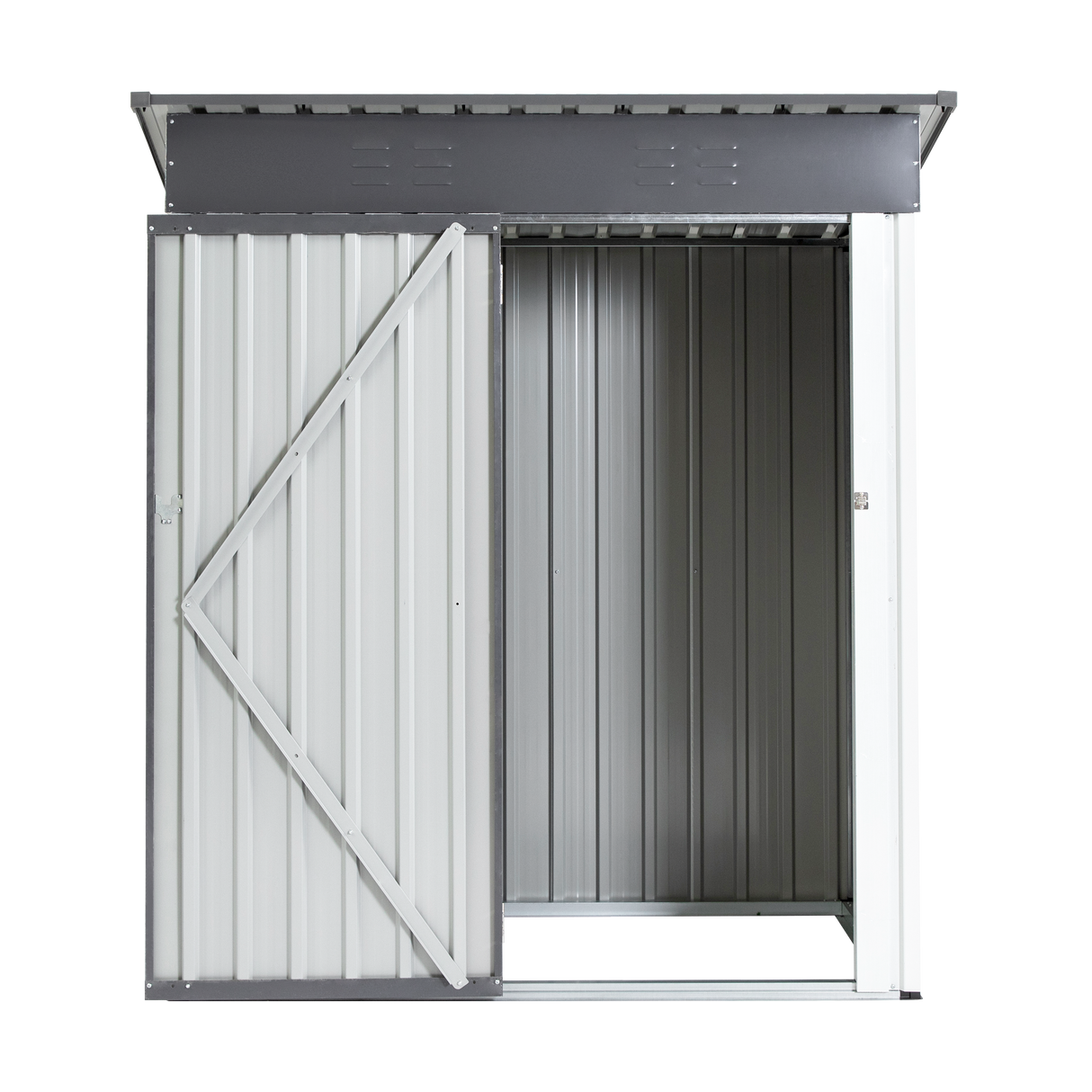 XWT016 Garden Metal Storage Lifter Shed Gray White 5x3x6ft outdoor storing tools Rainproof Hinge door version - V.I.P Digital Presence