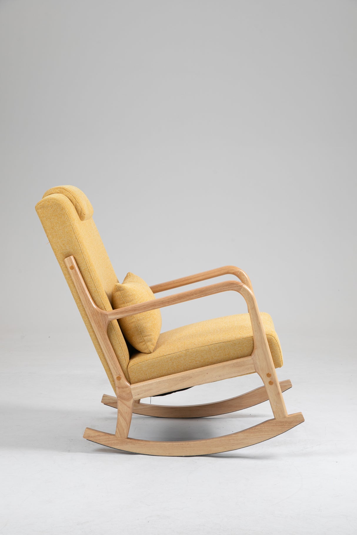 Rocking Chair Upholstered Fabric Rocking Armchair Indoor with High Backrest Glider Chairs and Lumbar Pillow for Living Room - V.I.P Digital Presence