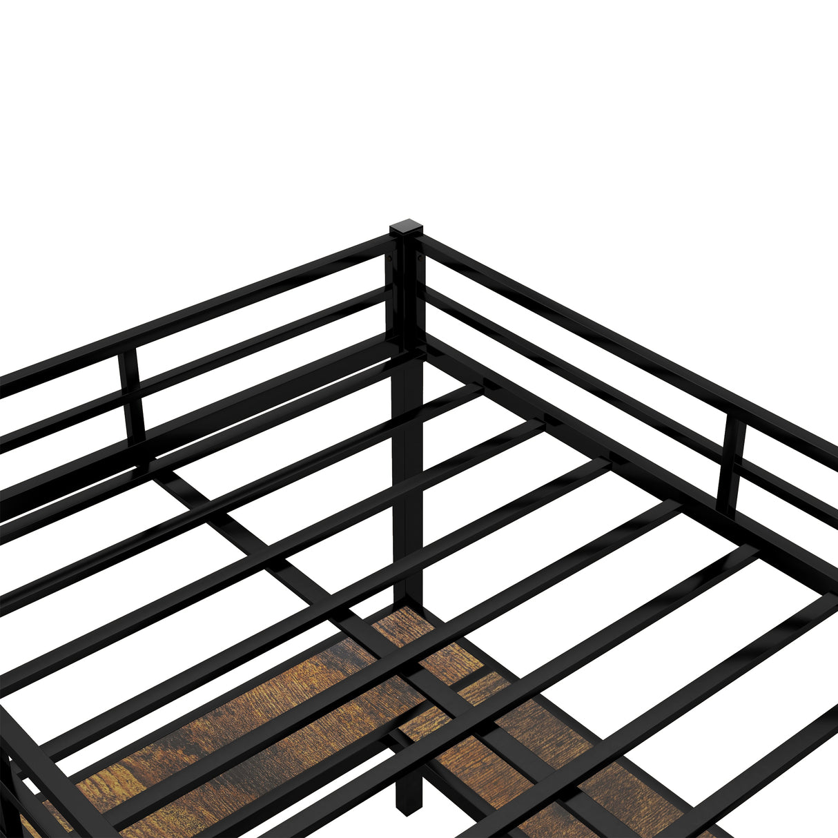 Full metal loft bed with desk and shelf, loft bed with ladder and guardrail, black with retro wood desk - V.I.P Digital Presence