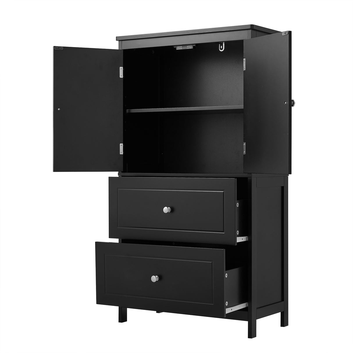 Bathroom Storage Cabinet, Cabinet with Two Doors and Drawers, Adjustable Shelf, MDF Board, Black - V.I.P Digital Presence
