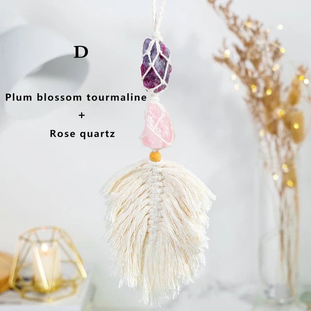 Natural Crystal Raw Stone Handmade Weave Dreams Catcher Car Hanging Pendant Healing Amethyst Window Ornament Home Decoration - V.I.P Digital Presence