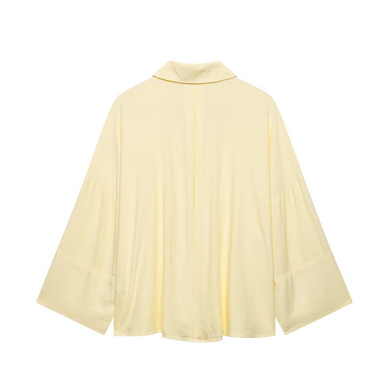 Style Women's Fashion Casual Loose Shirt with Long Wide Sleeves and Turn-Down Collar - V.I.P Digital Presence