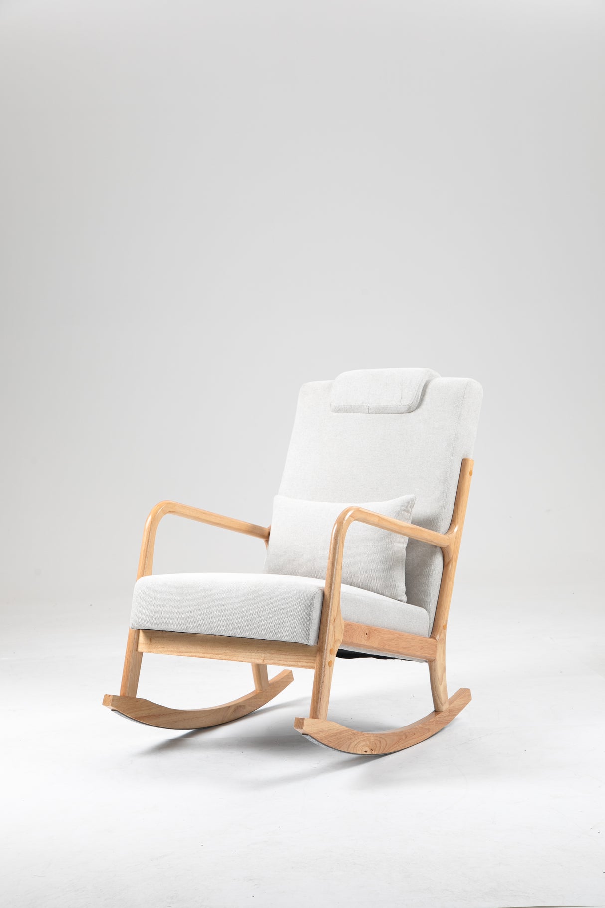 Rocking Chair Upholstered Fabric Rocking Armchair Indoor with High Backrest Glider Chairs and Lumbar Pillow for Living Room - V.I.P Digital Presence