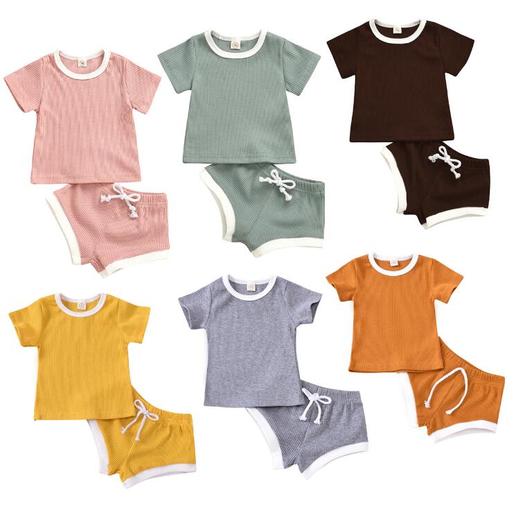 2020 Toddler Baby Boys Girls Summer Clothing Newborn Kids Baby Girls Ribbed Knitted Short Sleeve T-shirts+Shorts Tracksuits Sets - V.I.P Digital Presence