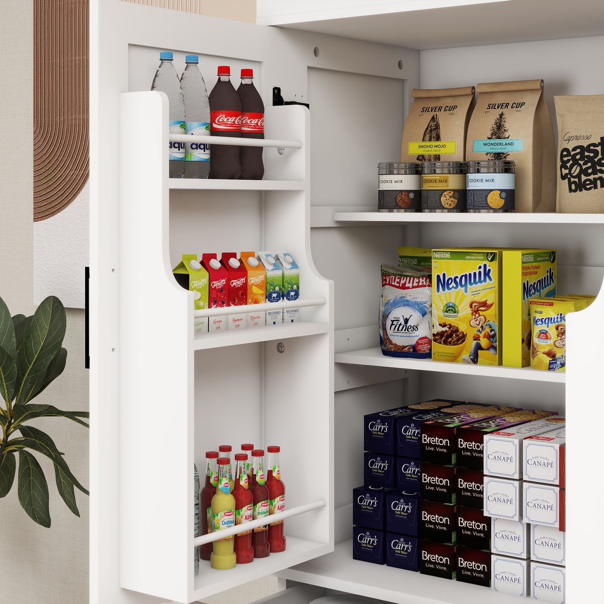 71" Kitchen Pantry Storage Cabinet with 4 Doors(2Doors with Racks)1 Drawer 2 Adjustable Shelves Freestanding Cupboard - V.I.P Digital Presence