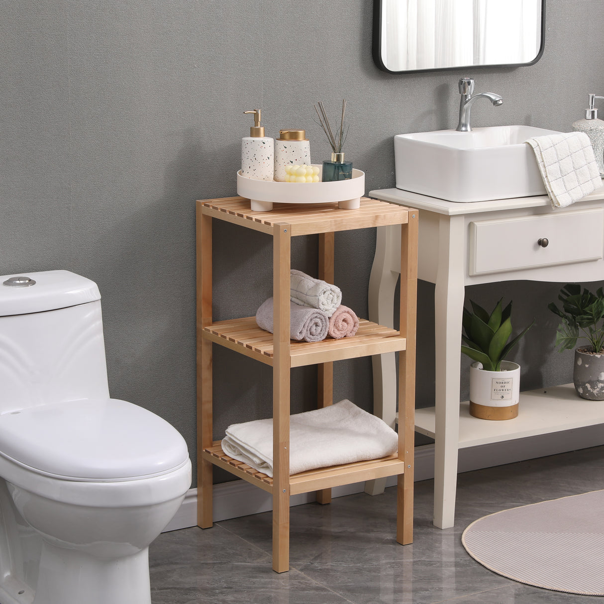 3-Tier Birch Bathroom Shelf, Narrow Shelving Unit, Multifunctional Storage Rack, Corner Rack, for Kitchen, Living Room - V.I.P Digital Presence