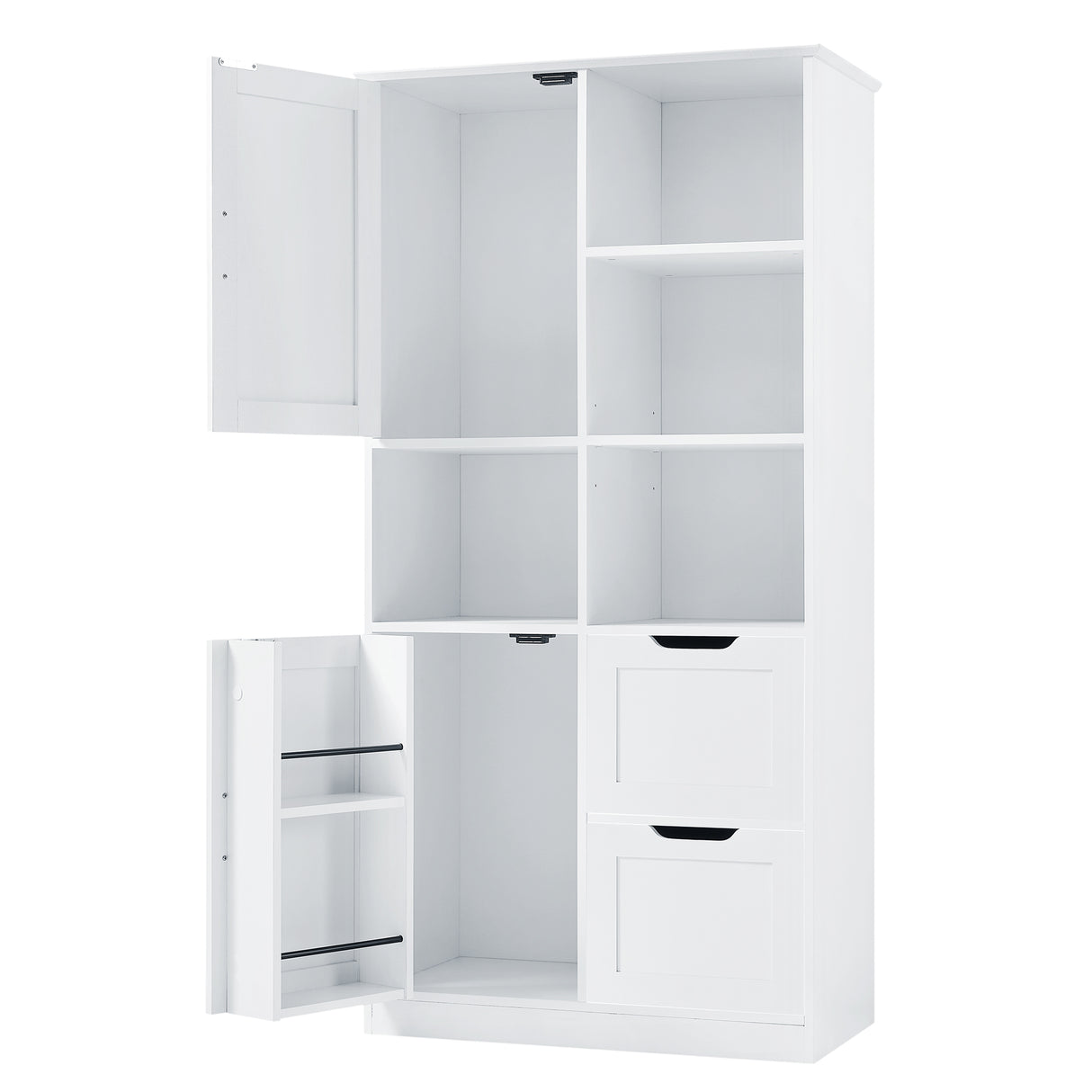 Bathroom storage cabinet with doors and drawers, multiple storage spaces, independent, open adjustable shelves, white - V.I.P Digital Presence