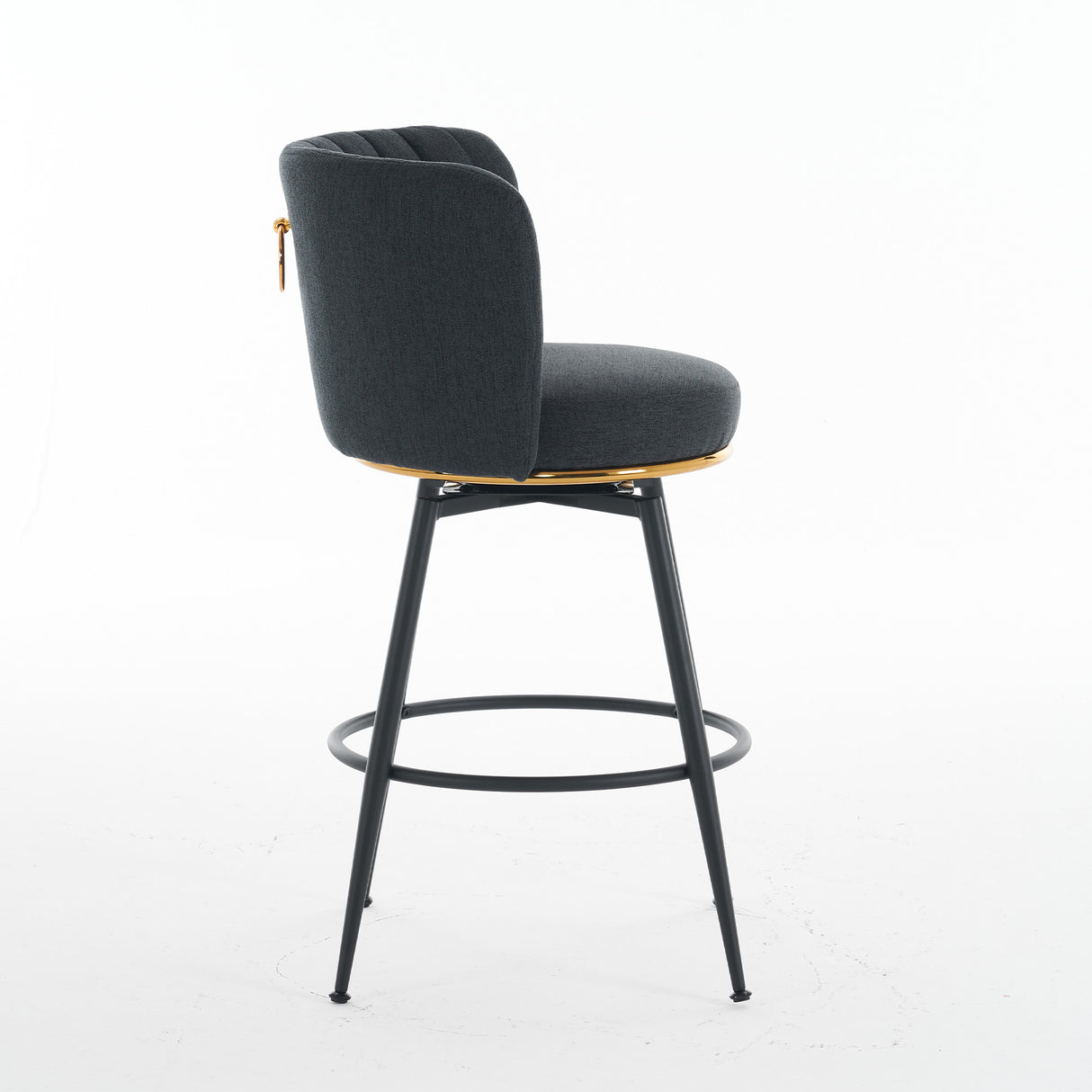 A set of 2 gray rotating bar stools - high backrest, adjustable, with elegant metal backrest decoration - V.I.P Digital Presence