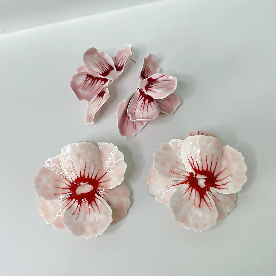 Metal Pink Drops Glaze Enamel Flower Earrings for Women Girl European and American Personality Exaggerated Romantic Jewelry Gift - V.I.P Digital Presence