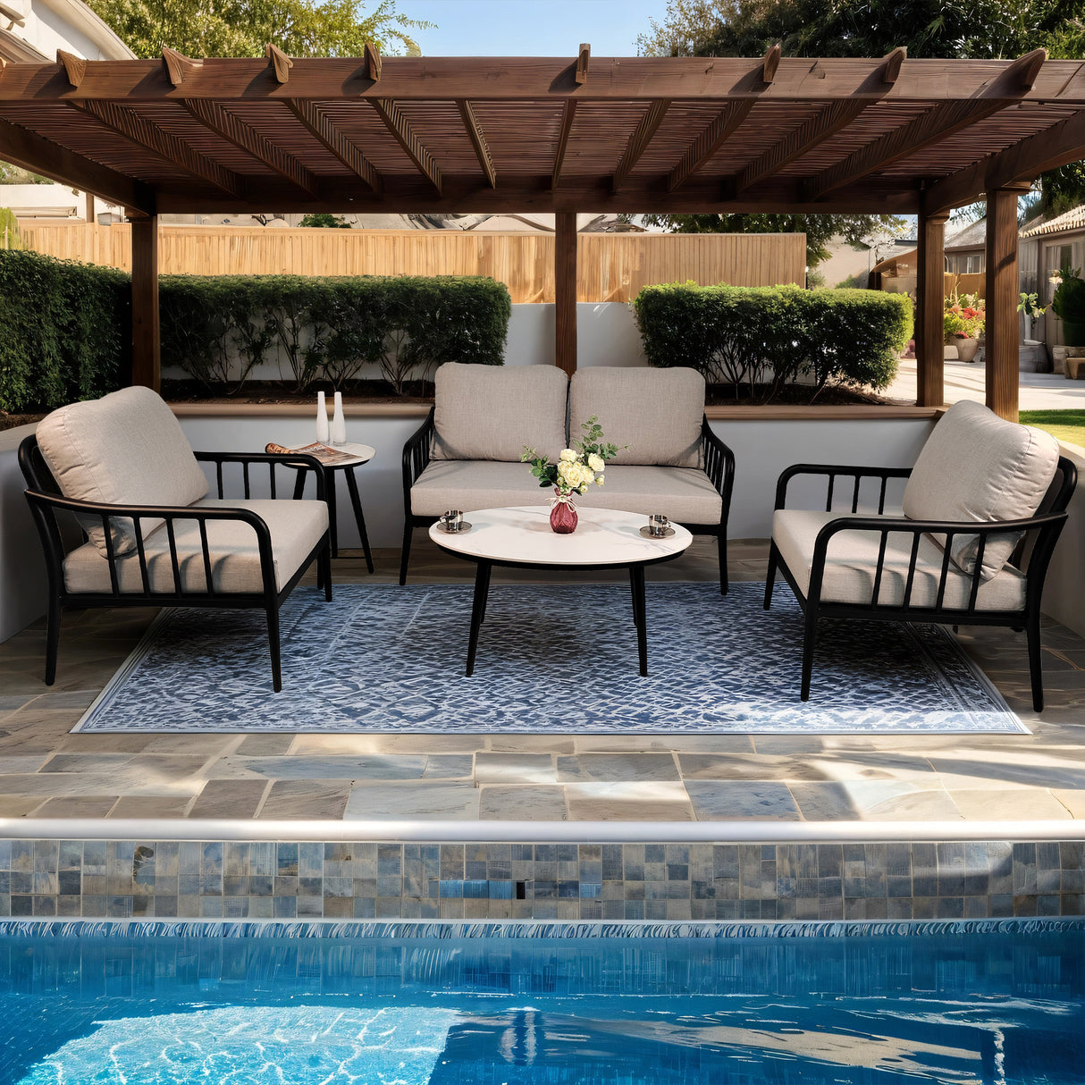 5PC Outdoor Aluminum Patio Furniture Modern Chat Sofa Conversation Set - V.I.P Digital Presence
