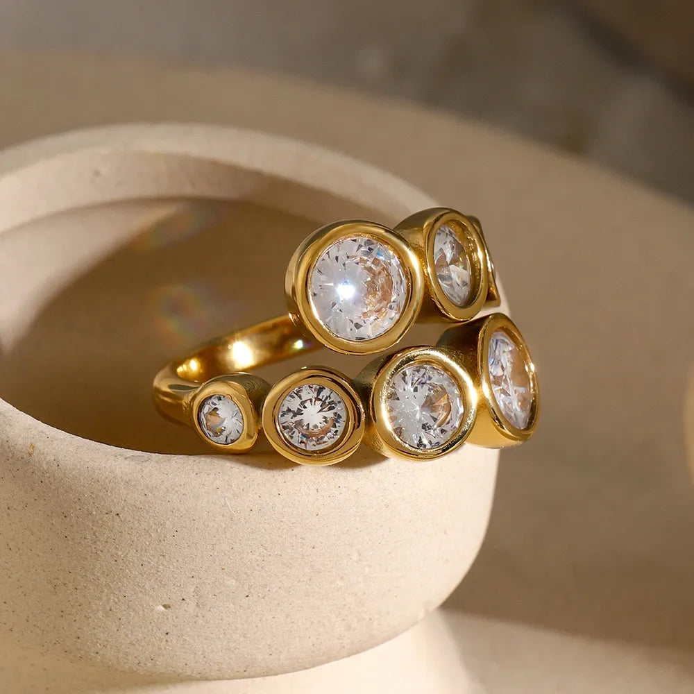 Stainless Steel Inlaid Zircon Bypass Ring - V.I.P Digital Presence