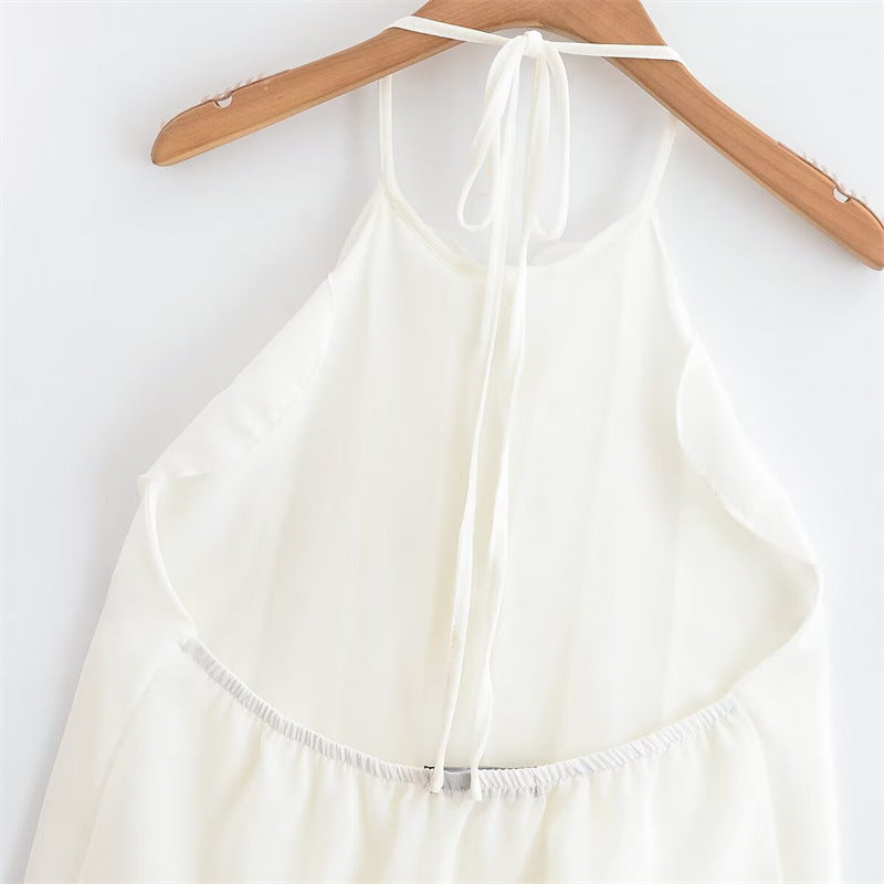 Summer New Style Women's Fashion Sexy Spaghetti Strap Ruffle Neck Tie Crop Top - V.I.P Digital Presence