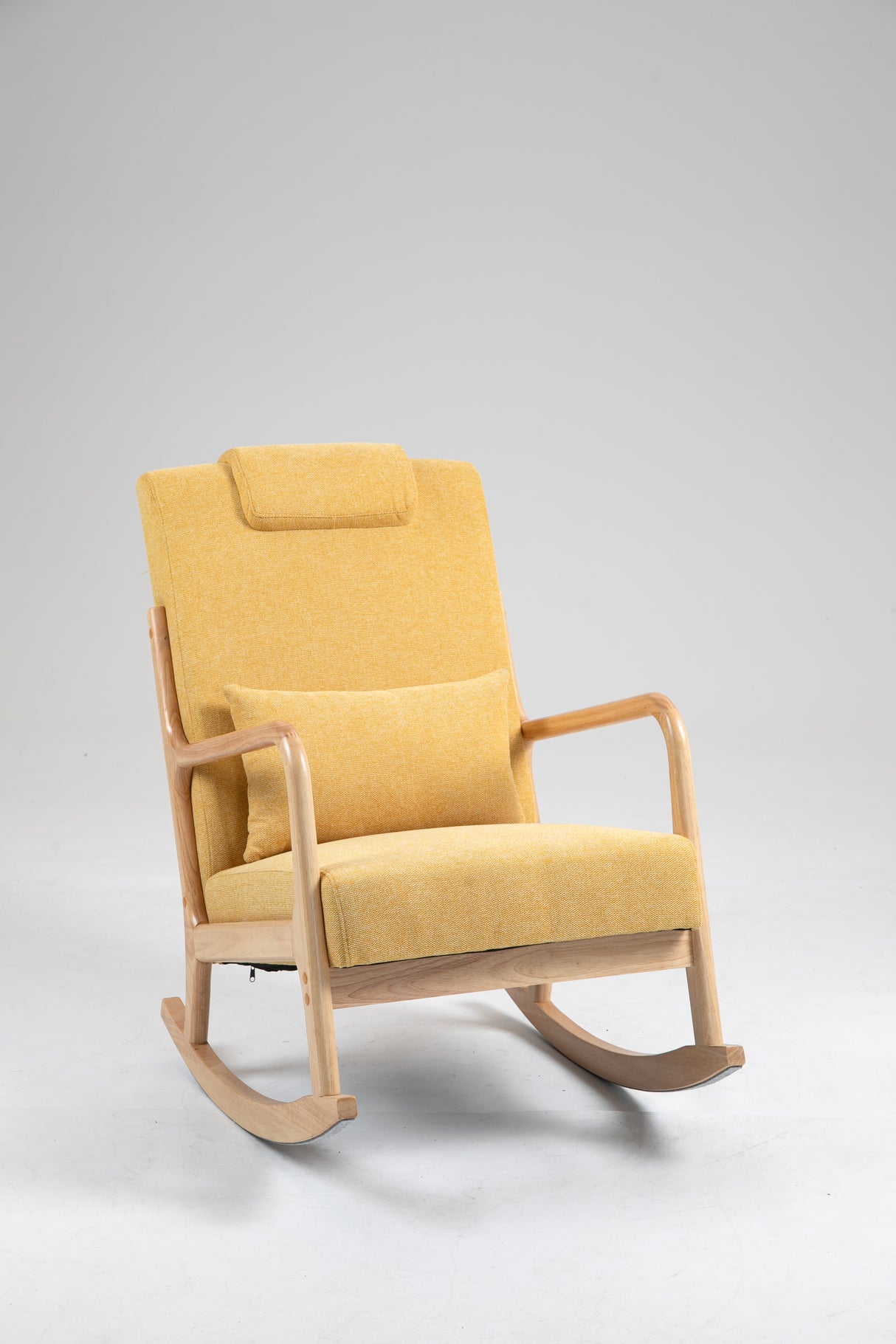 Rocking Chair Upholstered Fabric Rocking Armchair Indoor with High Backrest Glider Chairs and Lumbar Pillow for Living Room - V.I.P Digital Presence