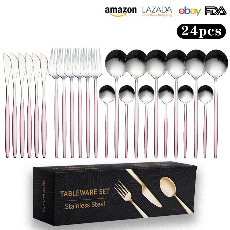 Cutlery Set Stainless Steel Knife Fork Set 24-Piece Tableware Set Golden Steak Knife Fork Spoon 6-Person Set - V.I.P Digital Presence