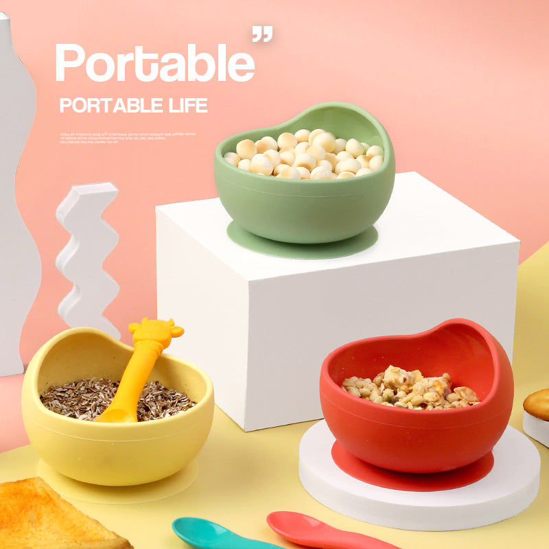 Cuenco de silicona completo para niños con ventosa para aprender a comer, cuenco de entrenamiento, cuchara, tenedor y plato para bebés con adsorción