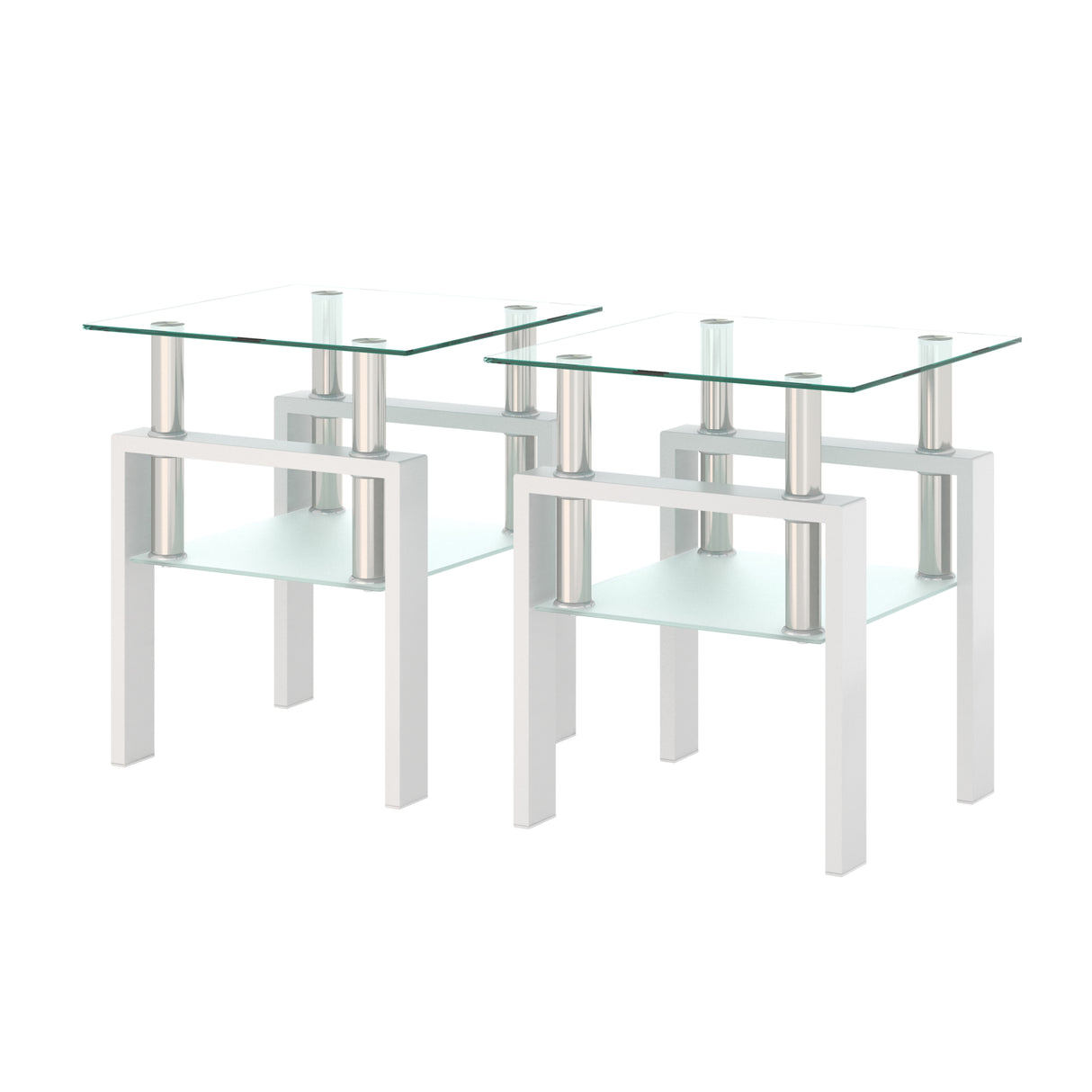Set of 2, Modern Tempered Glass Tea Table Coffee Table End Table, Square Table for Living Room, Transparent/White - V.I.P Digital Presence