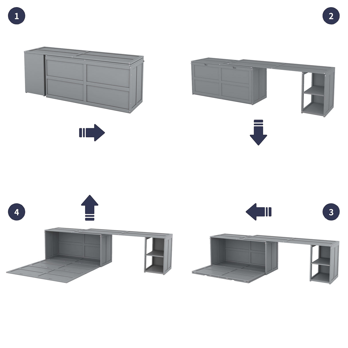 Queen Size Murphy Bed with Rotable Desk Gray