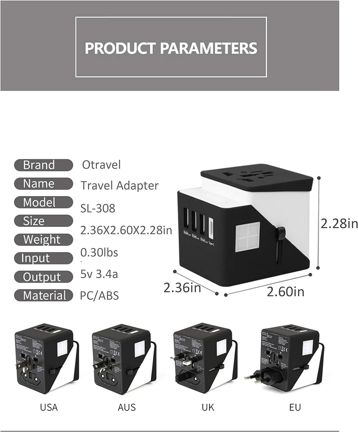 2019 , 3 USB + 1 Typc C International Power Adapter for Europe, UK, China, Australia, Japan and More 200 Countries Black Green - V.I.P Digital Presence