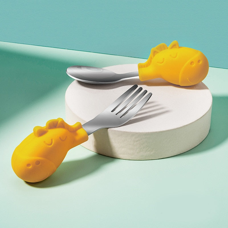 Baby Gadgets Tableware Set Children Utensil Stainless Steel Toddler Dinnerware Cutlery Cartoon Infant Food Feeding Spoon Fork - V.I.P Digital Presence