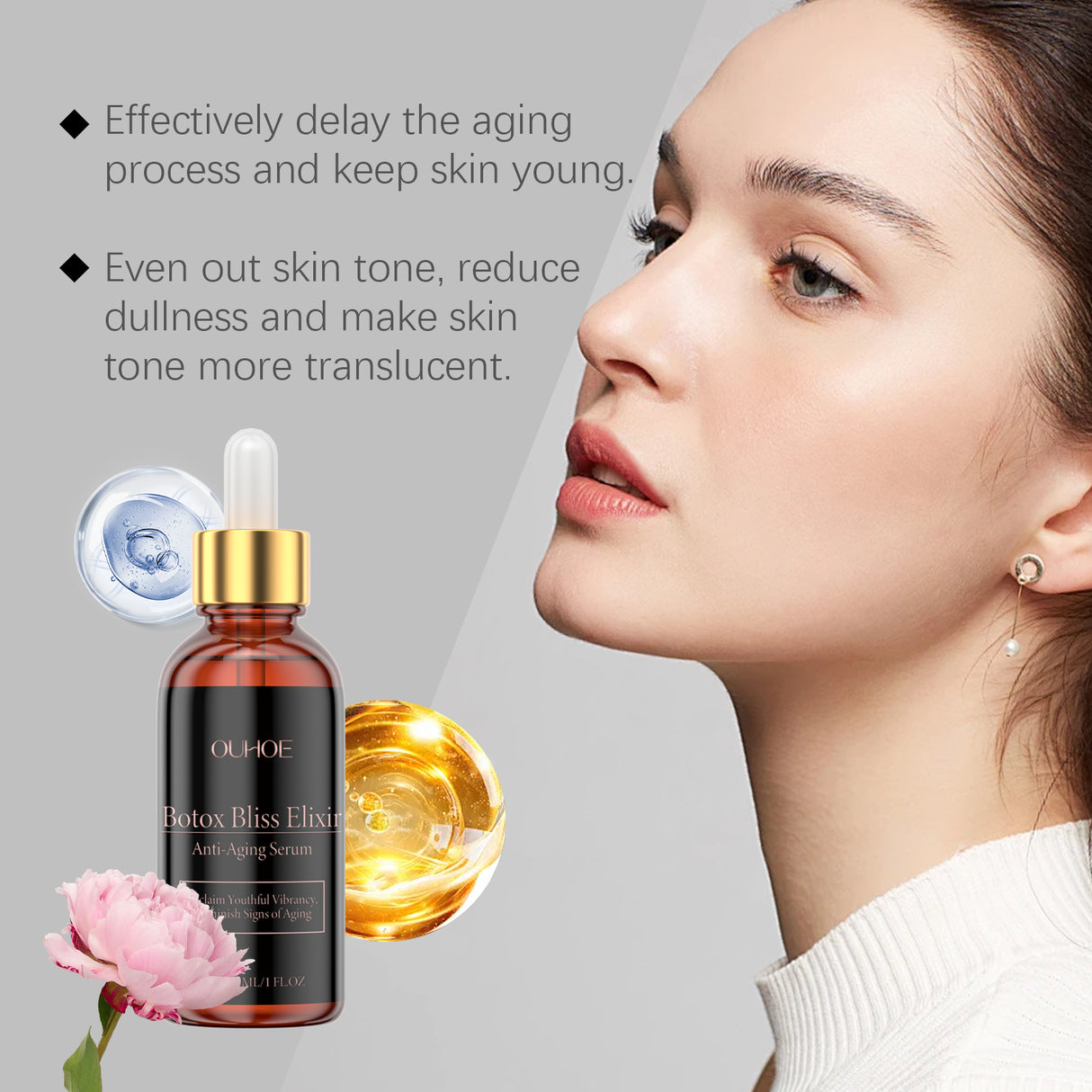 Esencia hidratante facial que hidrata, hidrata y mejora la piel, aclarando las líneas finas y suavizando la piel.