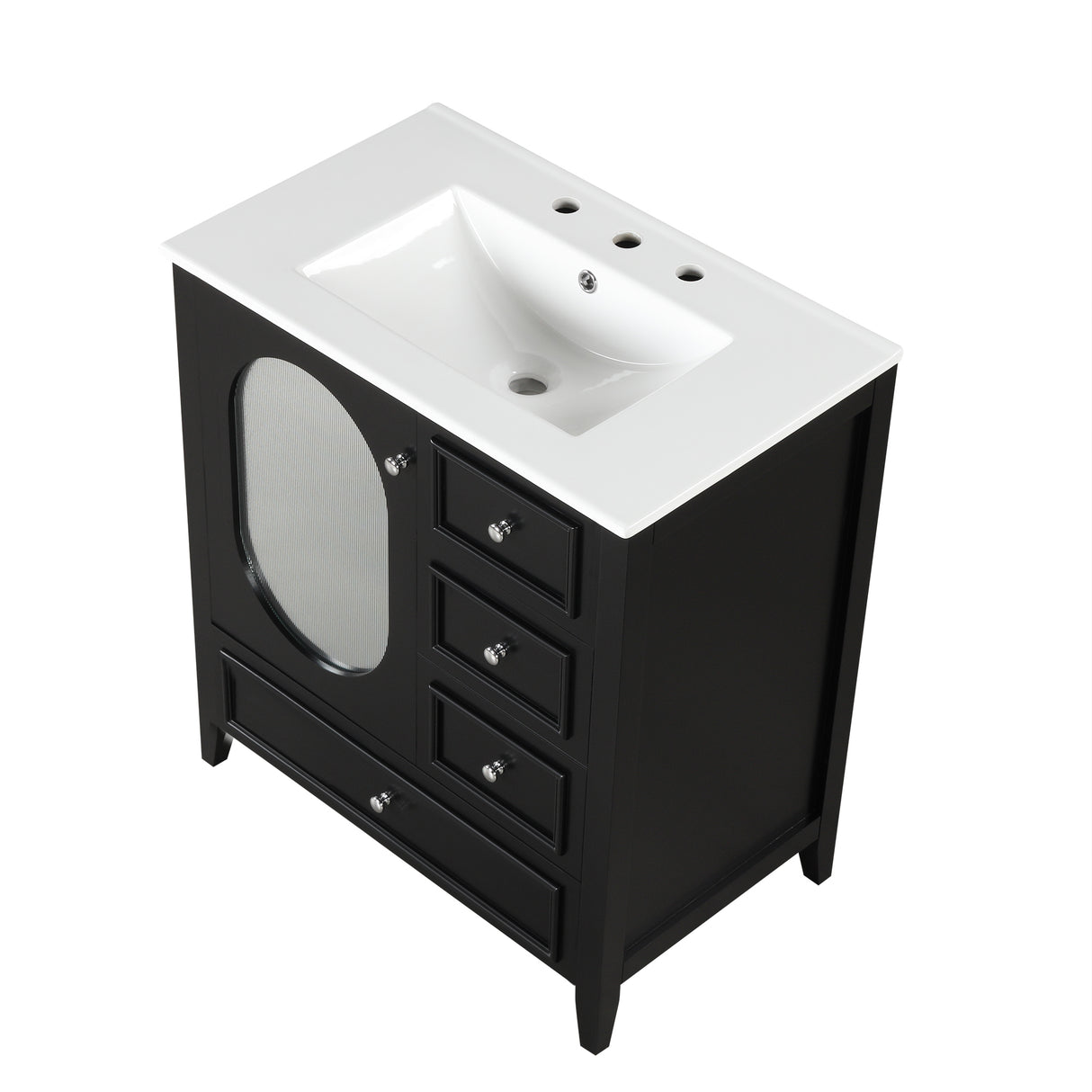30" Bathroom Vanity with Sink, Bathroom Vanity Cabinet with Three Drawers and Door, Solid Wood and MDF, Black - V.I.P Digital Presence