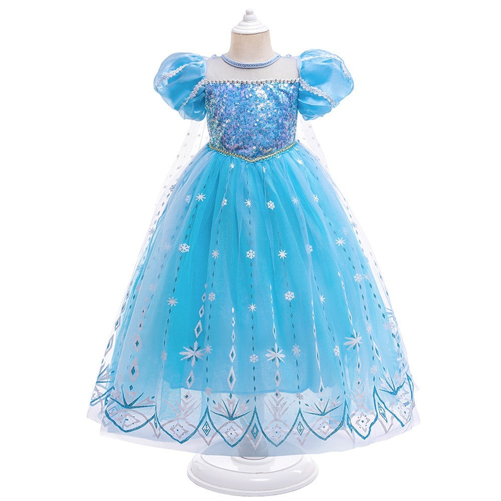 Frozen 2 Elsa Princess Dress Purple Bubble Sleeves Pearl Mesh Girls' Cosplay Dress Performance Dress - V.I.P Digital Presence