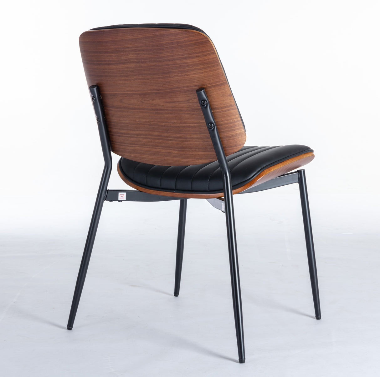 2-piece retro linen chair set with curved wooden backrest, cushioned seat, adjustable metal legs, (Black PU) - V.I.P Digital Presence