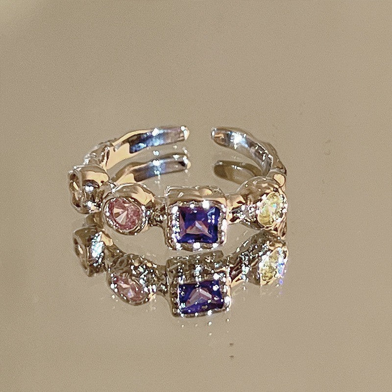 Dopamine love colored zircon diamond ring female niche index finger high-end fashion personality open ring - V.I.P Digital Presence