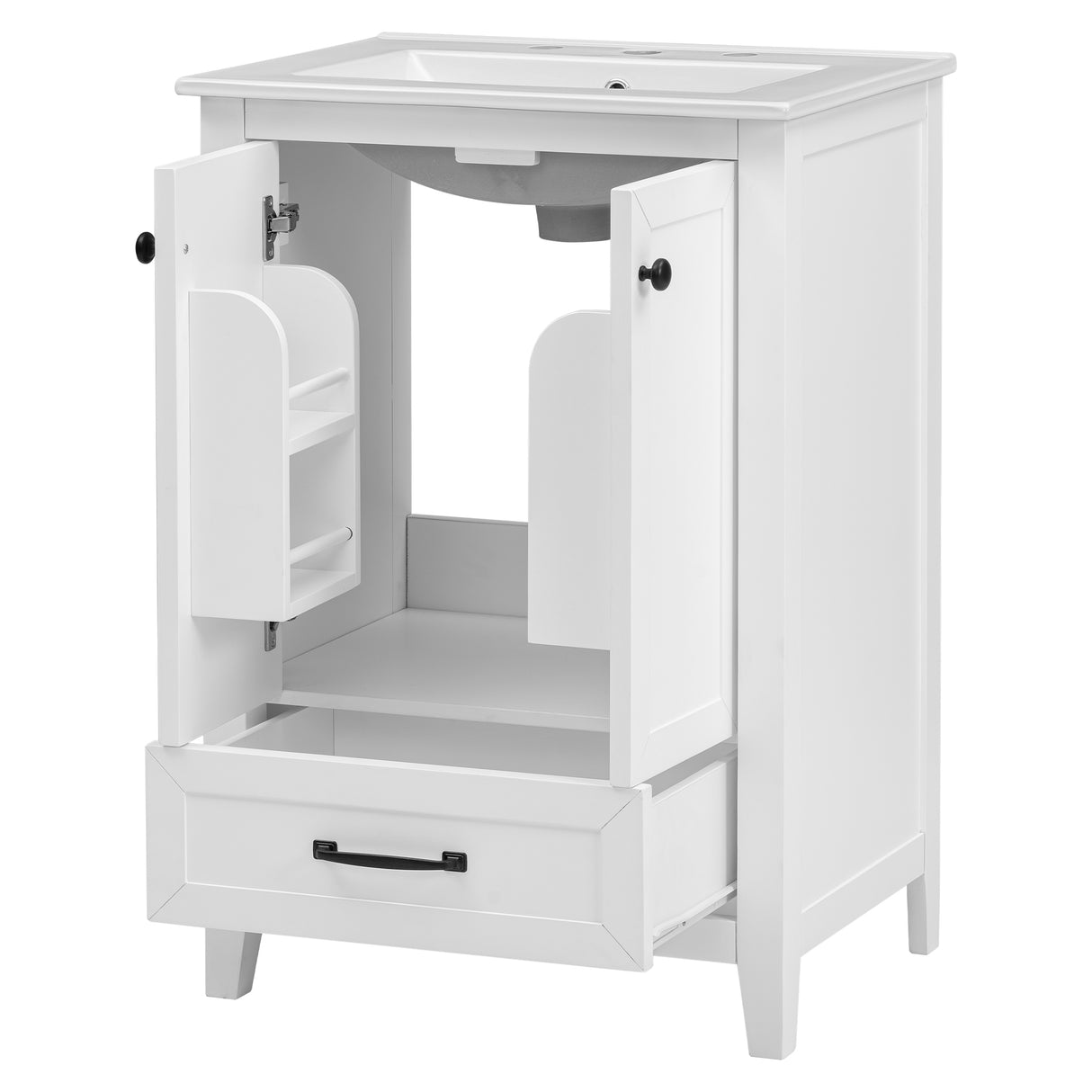 24" Bathroom Vanity with Sink, Bathroom Vanity Cabinet with One Drawer and Doors, Solid Wood and MDF, White - V.I.P Digital Presence