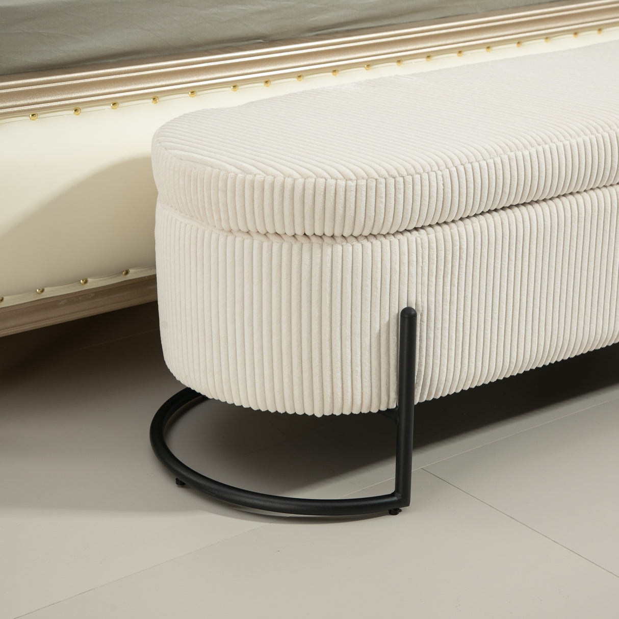 COOLMOR storage Ottoman chair with safety hinge and soft cushion fabric storage Ottoman stool (beige) - V.I.P Digital Presence