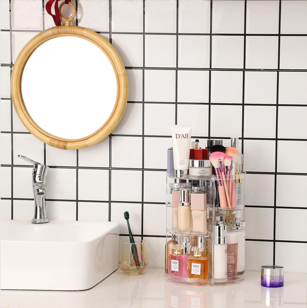 Rotating cosmetic storage box transparent desktop display rack dressing table makeup brush skincare product storage rack - V.I.P Digital Presence