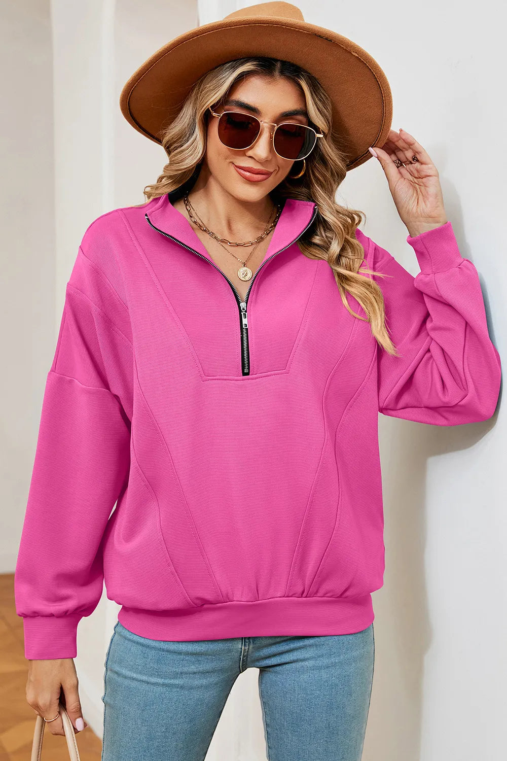 Autumn and winter new solid color zipper long sleeved loose pullover sweatshirt jacket for women - V.I.P Digital Presence