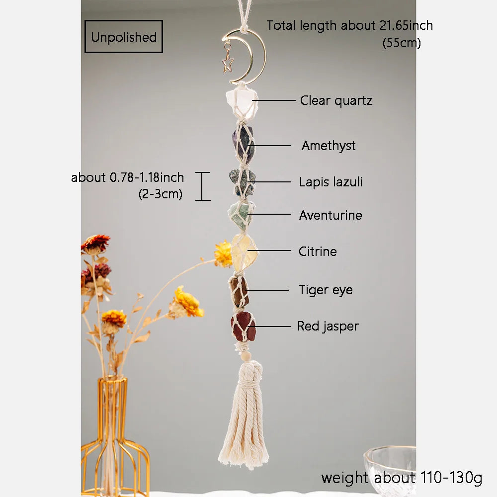 Natural Crystal Seven Color Gemstone White Rope Mesh Bag Hand woven Car Hanging Polishing Gemstone Jewelry Pendant - V.I.P Digital Presence