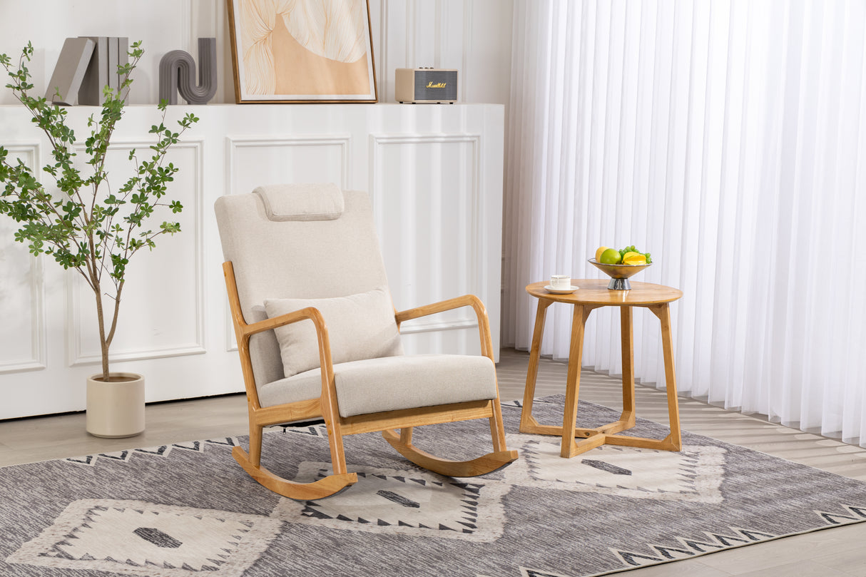 Rocking Chair Upholstered Fabric Rocking Armchair Indoor with High Backrest Glider Chairs and Lumbar Pillow for Living Room - V.I.P Digital Presence