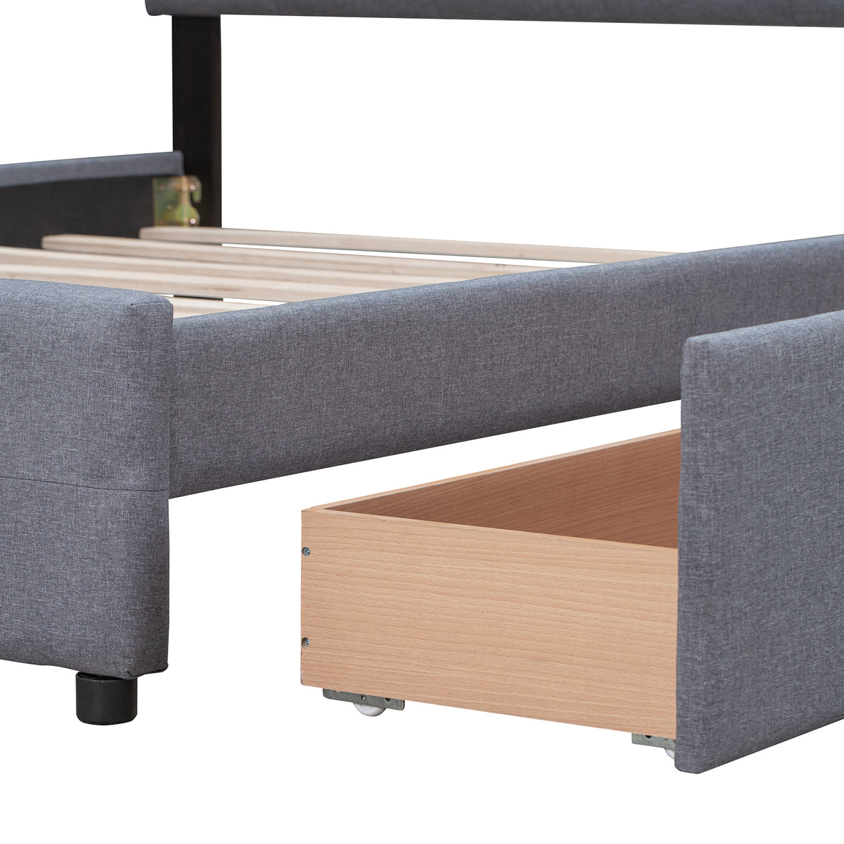Upholstered Platform Bed with Classic Headboard and 4 Drawers No Box Spring Needed Linen Fabric Queen Size Dark gray - V.I.P Digital Presence