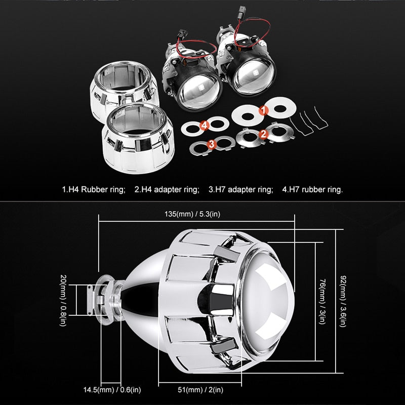 RACBOX 2Pcs 2.5 Inch Universal Bi Xenon HID Projector Lens Silver Black Shroud H1 Xenon LED Bulb H4 H7 Motorcycle Car Headlight - V.I.P Digital Presence