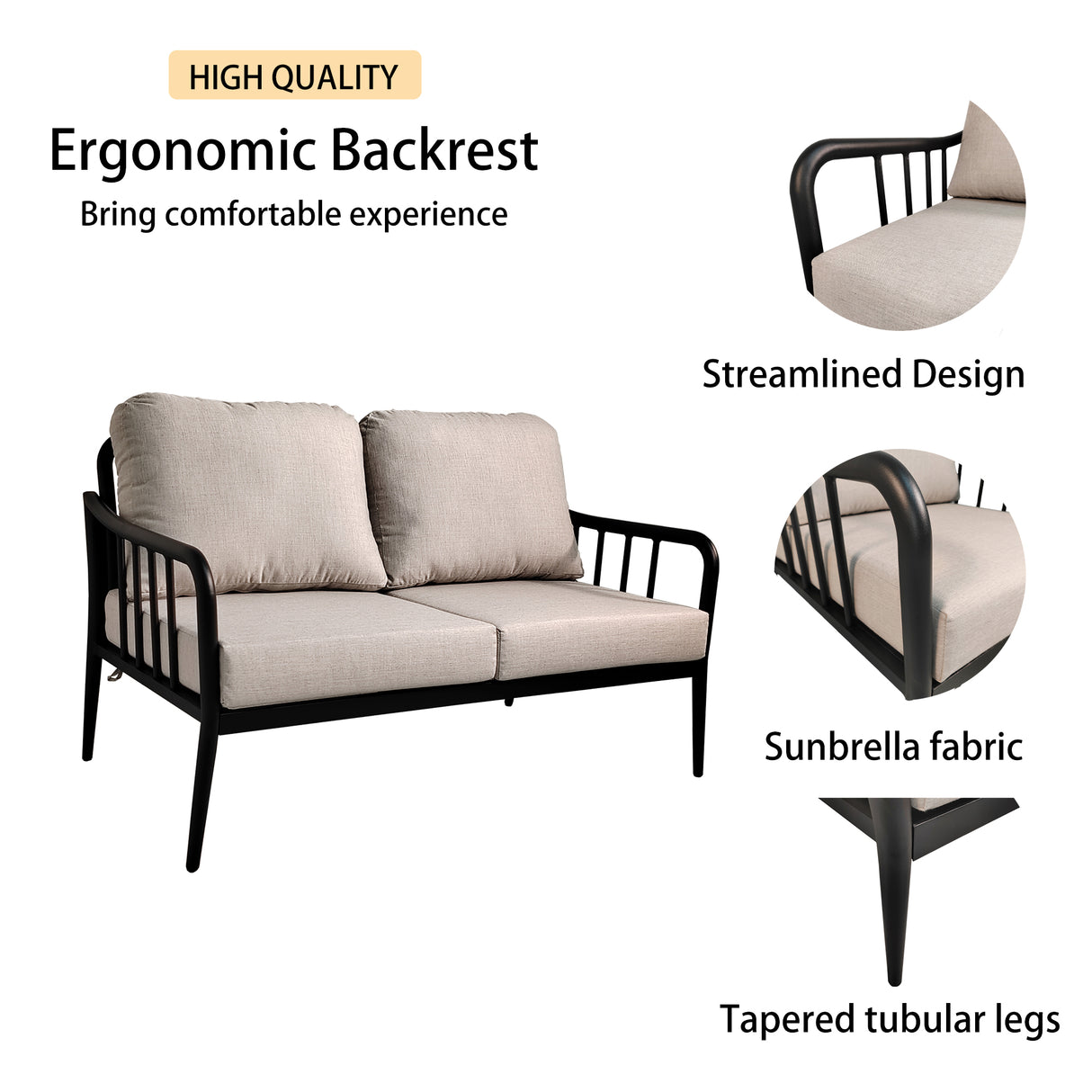 2PC Outdoor Aluminum Patio Furniture Modern Loveseat Sofa Conversation/Chat Set - V.I.P Digital Presence