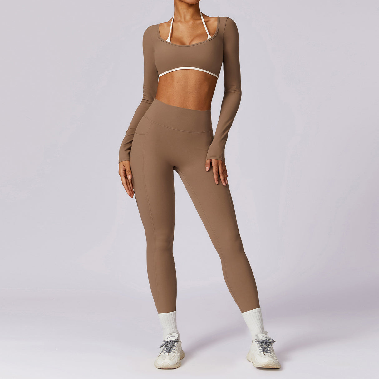 Color blocked back yoga suit set tight fitting sports and fitness suit for women - V.I.P Digital Presence