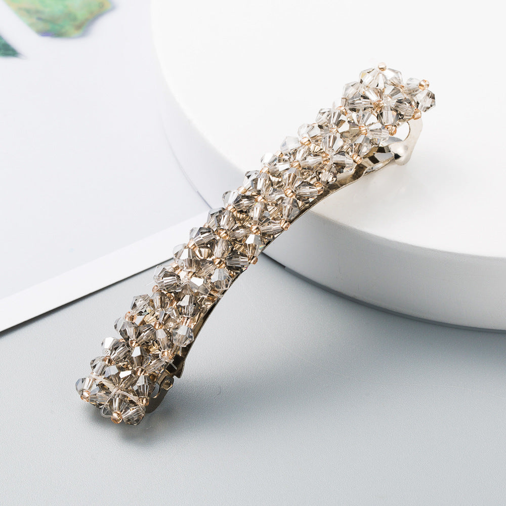 Korean Style Retro Crystal Beaded Hair Clip Simple Wild One Word Clip Female Side Clip Spring Clip Korean Hair Accessories - V.I.P Digital Presence